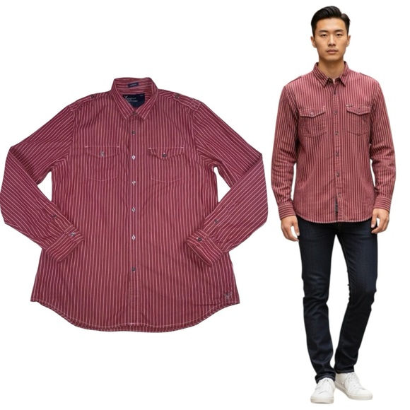 AMERICAN EAGLE Men’s XL Vintage Fit Red White Stripe Button Down Shirt - Picture 1 of 12